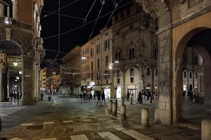 persone, città, finestre, portici, luci, case, colonne, archi, strade, passanti, piazza, strada, scorcio, fili, notturno, via, vie, panettoni, vetrine, notte, porte, edifici, strisce