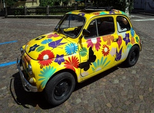 fiori, automobile, giallo, cinquecento, farfalla, ruote, colori, macchina, farfalle