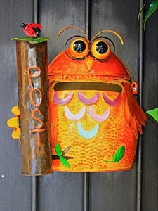 cassetta, occhi, coccinella, posta, gufo, arancione, colori, verde, metallo, buca, arancio, foglie, scritta, rosso