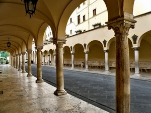 archi, portici, colonne, lampioni, strada, portico, via, porticato, lastricato