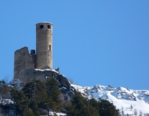 neve, torre, alberi, montagna, cielo, castello, ruderi, inverno, rocca, bianco, rudere