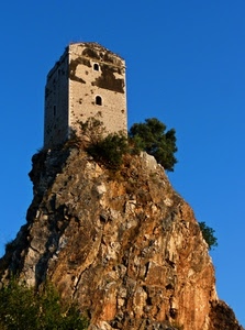 torre, roccia, cielo, alberi, rocca, azzurro, castello, albero, finestre, medioevo
