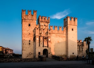 castello, merli, torri, cielo, ponte, palma