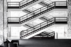 bianconero, scale, ringhiere, poltrone, gradini, geometrico, scala, geometrie
