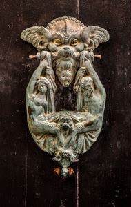batacchio, porta, legno, figure, battiporta, ferro, battente, metallo, portone, maschera