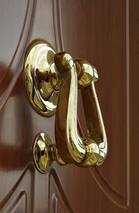 porta, batacchio, legno, ottone, lucido, oro, dorato