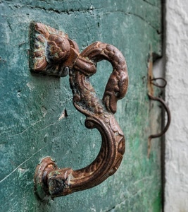 batacchio, verde, porta, serpente, metallo, legno, portone, ruggine, sfocato, ferro