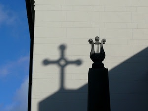 croce, ombra, cielo, muro, azzurro, monumento, lira, chiesa