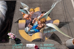 angeli, disegno, ali, angelo, fiori, madonna, strada, madonnaro, multicolore