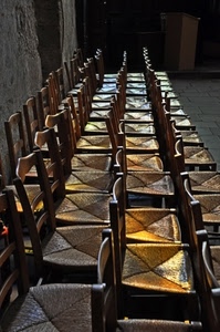 sedie, paglia, legno, file, schienali, fila, oro, marrone, prospettiva
