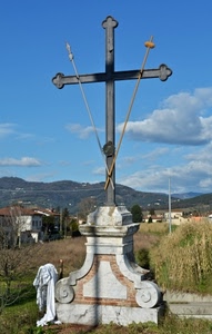 croce, nuvole, cielo, ferro, lancia, montagne, azzurro, bianco