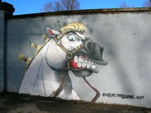 cavallo, denti, murales, muro, bianco, murale, disegno, occhio, criniera, cielo, scritta, narici