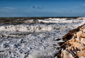 mare, onde, cielo, scogli, acqua, nuvole, mosso, schiuma