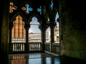 colonne, venezia, archi, riflessi, ringhiera, finestra, palazzo, cielo, controluce, palazzi, loggia, campanile, riflesso