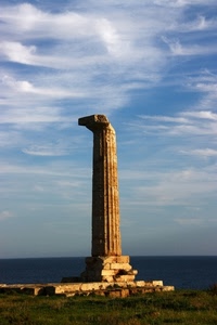 colonna, mare, nuvole, cielo, capitello, rudere, acqua, ruderi, rovina, orizzonte