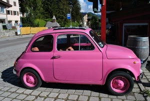 cinquecento, rosa, ruote, strada, macchina, auto