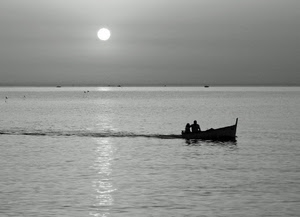 barca, mare, sole, bianconero, tramonto, acqua, cielo, controluce, riflesso