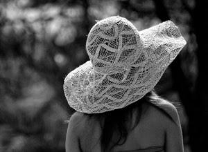 cappello, bianconero, donna, bianco, capelli, spalle, ragazza