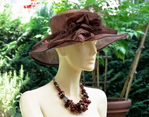 cappello, collana, marrone, manichino, verde, piante, donna, foglie, bianco