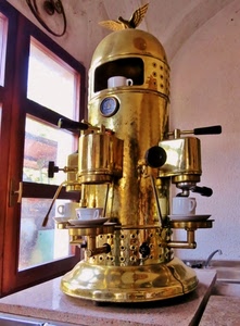 caffè, oro, macchina, tazzine, tazze, finestra, ottone, macchinetta