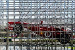 ferrari, rosso, gabbia, ruote, automobile, quadrati, ferro, tubi, auto