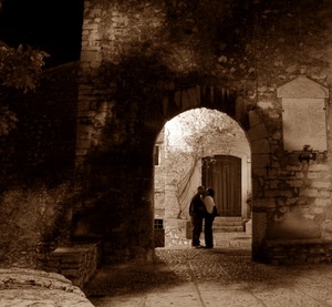 bacio, arco, seppia, scorcio, muro, porta, ombra, coppia, due, lapide