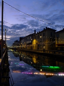 luci, canale, riflessi, case, notturno, acqua, fiume, colori, milano, riflesso, luminarie, sera, palazzi