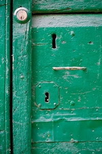 verde, porta, maniglia, legno, serrature, serratura, toppa