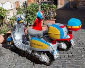 colori, vespe, due, piante, motociclette, strada, giallo, targhe, motorini, vespa, vasi
