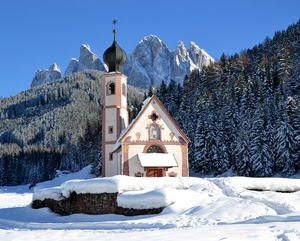 neve, chiesa, alberi, montagne, campanile, inverno, montagna, bianco