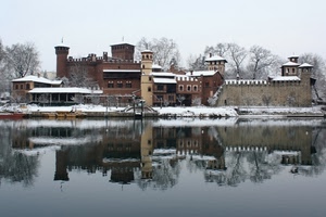 neve, riflesso, castello, fiume, acqua, torino, inverno