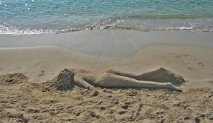sabbia, mare, spiaggia, donna, acqua, scultura, statua, gambe