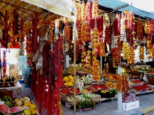frutta, mercato, colori, rosso, cibo, bancarelle, verdura, peperoncino, cassette