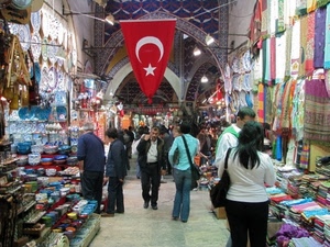 bandiera, mercato, persone, rosso, stella, luna, merce, colori, turchia, bianco, bancarelle, archi, stoffe, orientale, luci, bazar, mezzaluna