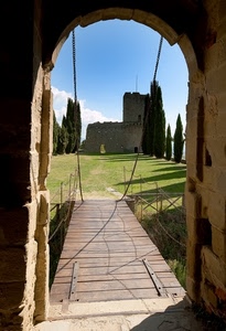 ponte, castello, arco, levatoio, cipressi, rudere, catene, fossato, porta, legno, torre
