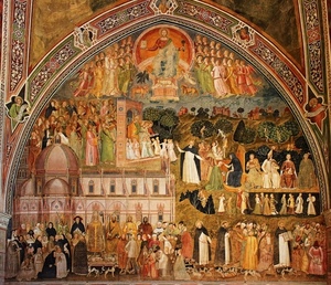 affresco, chiesa, arco, dipinto, santi, cristo, angeli, cani, colori