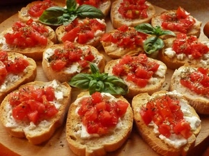 pane, basilico, pomodori, cibo, pomodoro, bruschette, mozzarella, origano, rosso