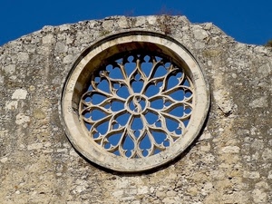 rosone, muro, cerchio, cielo, rudere, azzurro, chiesa, blu, pietre, sassi, pietra
