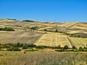 alberi, cielo, campi, campagna, pale, colline, eolico, azzurro, eoliche, verde, giallo, paesaggio, erba, piante, agricoltura, collina, panorama, coltivazioni