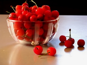 rosso, ciliegie, frutta, ciotola, vetro, picciolo, rosse, cibo, vaso, amarene